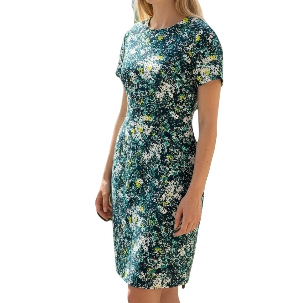 CREATIVE COMMUNE Green Floral Short Sleeve Cut-Out Shift Dress Women's Medium